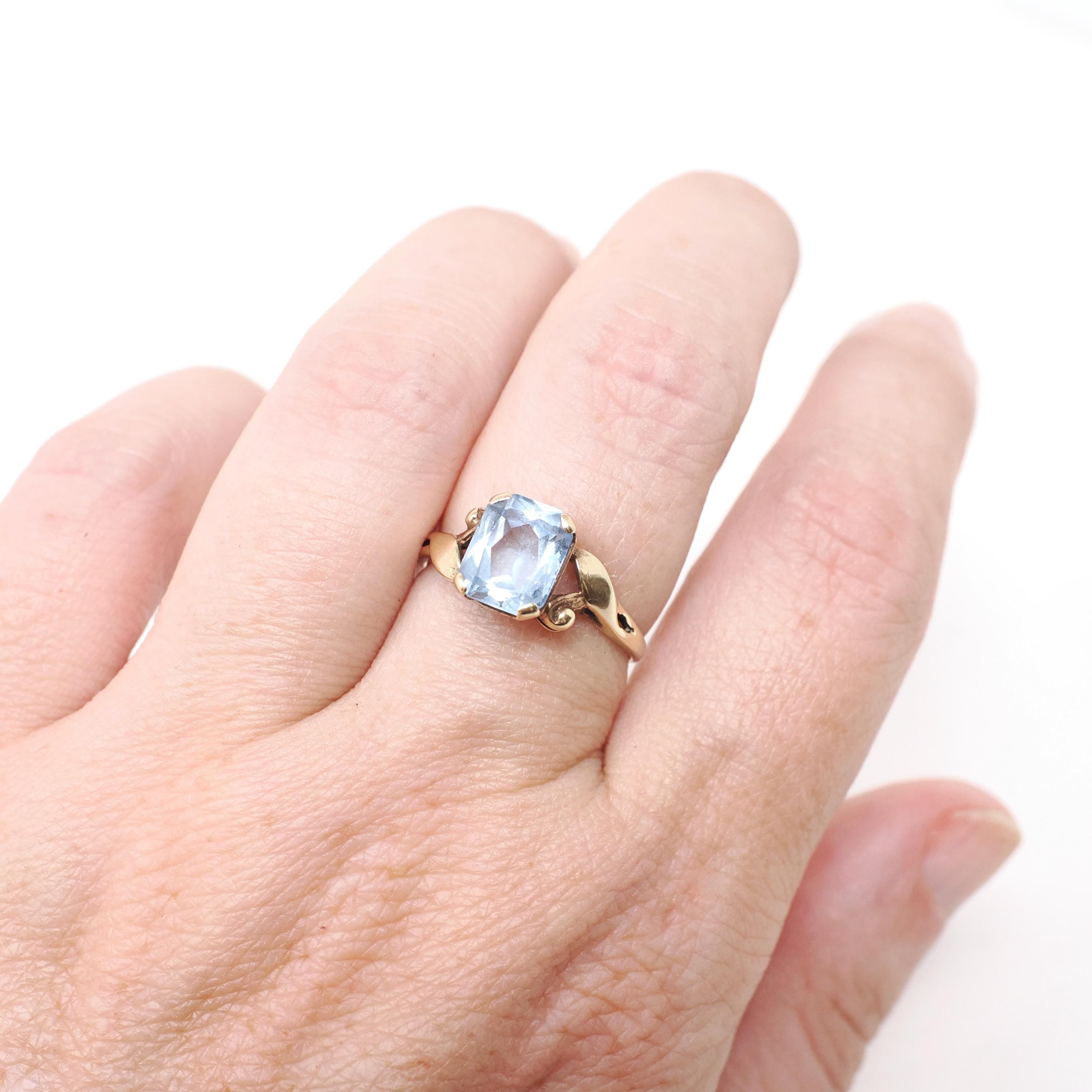 Created Spinel Ring - Retro 10k Yellow Gold Emerald Cut 1.93 CT