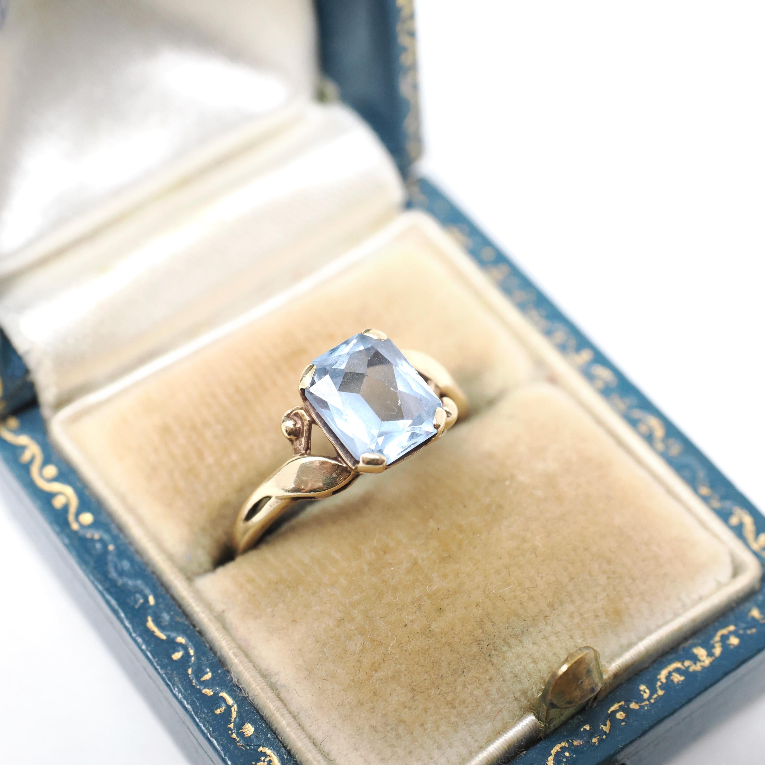 Created Spinel Ring - Retro 10k Yellow Gold Emerald Cut 1.93 CT