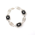 Onyx Filigree Bracelet - Art Deco Era 14k White Gold Black Chalcedony Panel Links - Circa 1930s Era 6 1/2 Inch Diamond Accent Fine Jewelry