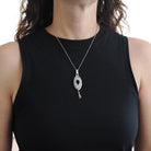 Antique Silhouette Locket - Art Deco Era Sterling Silver Oval Black Enamel Pendant Necklace - Vintage 1920s Female Portrait Tassel Jewelry