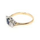Vintage Sapphire & Diamond Ring - Mid Century 18k Yellow Gold Platinum Natural Three Stone - Circa 1950s Size 5 3/4 Fine Anniversary Jewelry