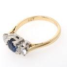 Vintage Sapphire & Diamond Ring - Mid Century 18k Yellow Gold Platinum Natural Three Stone - Circa 1950s Size 5 3/4 Fine Anniversary Jewelry