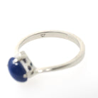 Created Star Sapphire Ring - Modern 14k White Gold Blue Cabochon Bypass Solitaire - Circa 1990s Size 5 1/4 September Birthstone Fine Jewelry