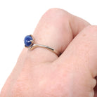 Created Star Sapphire Ring - Modern 14k White Gold Blue Cabochon Bypass Solitaire - Circa 1990s Size 5 1/4 September Birthstone Fine Jewelry