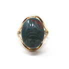 Bloodstone Scarab Ring - Mid Century Gold Filled Carved Natural Green Red Gem - Vintage Circa 1960s Era Size 5 1/4 Egyptian Revival Jewelry