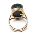 Bloodstone Scarab Ring - Mid Century Gold Filled Carved Natural Green Red Gem - Vintage Circa 1960s Era Size 5 1/4 Egyptian Revival Jewelry