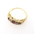 Vintage Amethyst Ring - Mid Century Era 18k Yellow Gold Natural Purple Gemstones - Hallmarked 1960 Size 3 3/4 Diamond Accents Fine Jewelry
