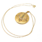 Crescent Moon Locket - Antique Gold Filled Rhinestones Pendant Necklace - Edwardian Era Circa 1900s Celestial Floral Photo Keepsake Jewelry