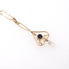 Vintage Lavalier Necklace - Edwardian 10k Yellow Gold Baroque Pearl Pendant Charm - Antique Circa 1910s Garnet Glass Doublet Fine Jewelry