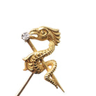 Antique Dragon Stick Pin - Edwardian 14k Yellow Gold Old European Cut Diamond - Vintage 1900s Winged Serpent Mythological Creature Jewelry