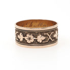 Antique Cigar Band - Victorian 10k Yellow Gold Nature Inspired Design Leaf Flower Wide Ring - Dated 1876 Size 7 Mizpah Unisex Fine Jewelry