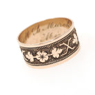Antique Cigar Band - Victorian 10k Yellow Gold Nature Inspired Design Leaf Flower Wide Ring - Dated 1876 Size 7 Mizpah Unisex Fine Jewelry