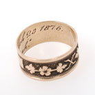 Antique Cigar Band - Victorian 10k Yellow Gold Nature Inspired Design Leaf Flower Wide Ring - Dated 1876 Size 7 Mizpah Unisex Fine Jewelry