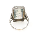 Vintage Moss Agate Ring - Art Deco 14k White Gold Natural Green Clear Gemstone - Vintage 1930s Size 5 1/2 Filigree Rectangular Fine Jewelry