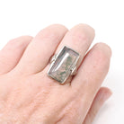 Vintage Moss Agate Ring - Art Deco 14k White Gold Natural Green Clear Gemstone - Vintage 1930s Size 5 1/2 Filigree Rectangular Fine Jewelry