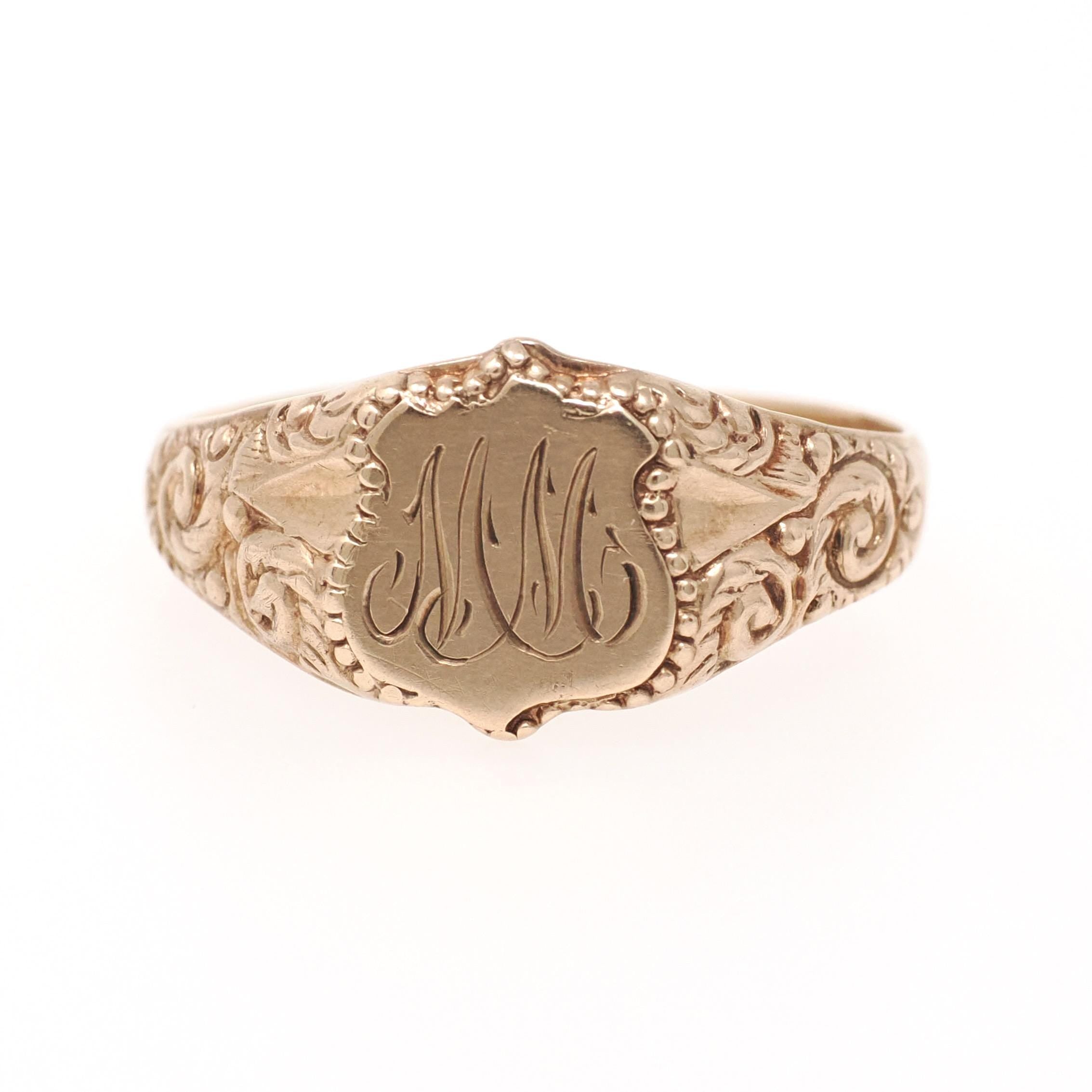 Antique Signet Ring - Vintage 10k Rosy Yellow Gold Initial Letters