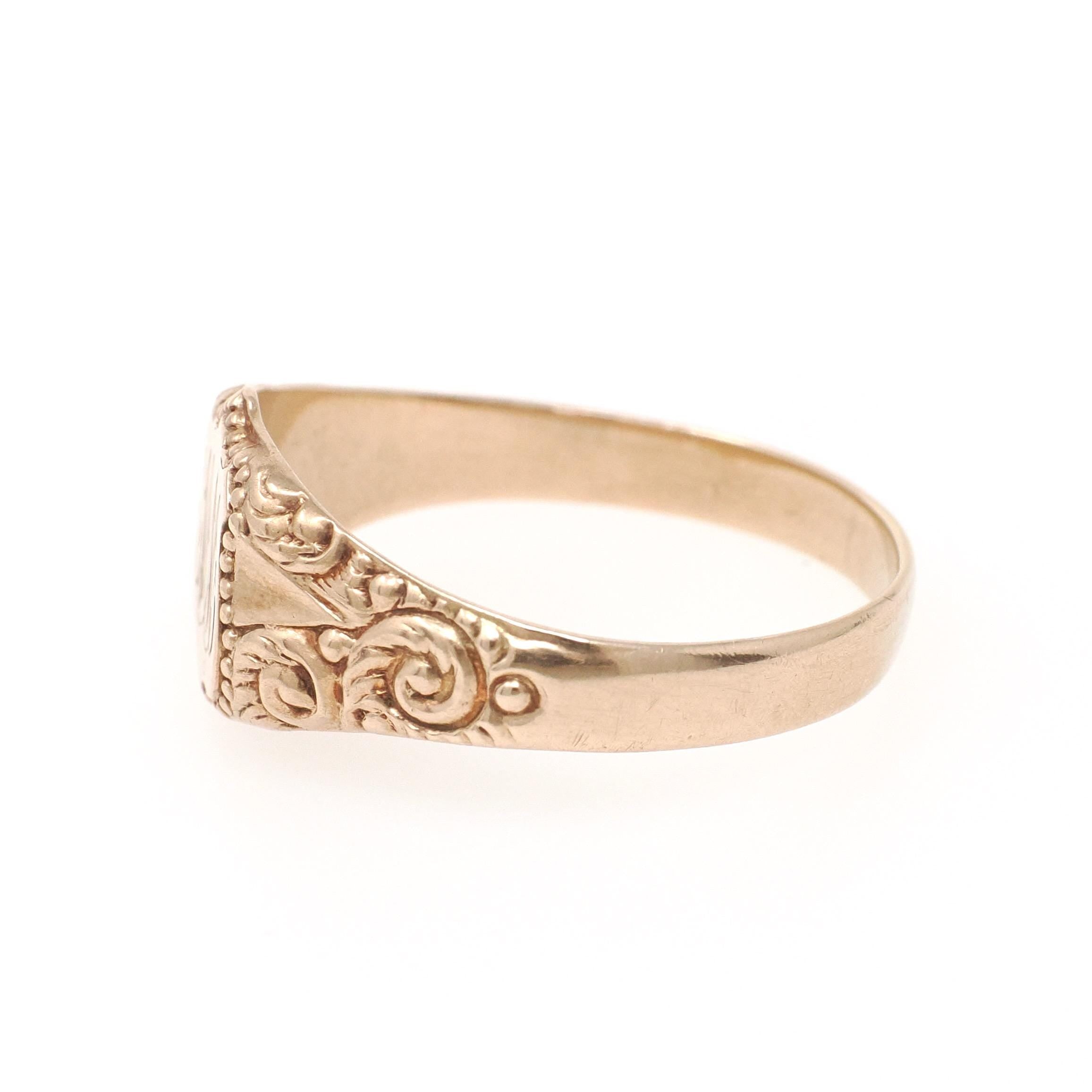 Antique Signet Ring - Vintage 10k Rosy Yellow Gold Initial Letters MM Shield Statement Men's Unisex Band - Late 1800s Size 15 Fine Jewelry
