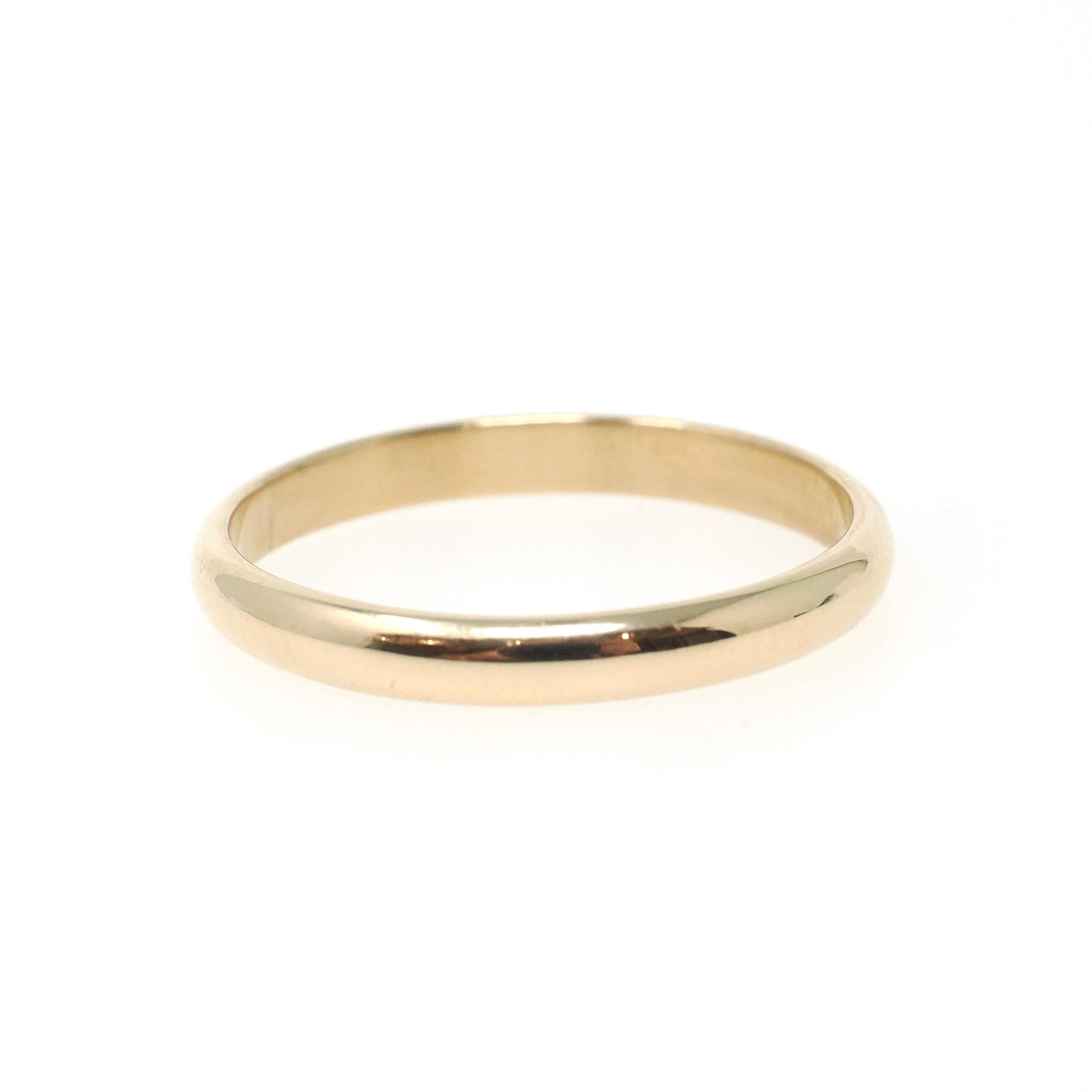 Vintage Wedding Band - Mid Century 14k Yellow Gold Domed 3.1 MM Half Round Ring - Circa 1960s Era Size 11 1/4 Unisex Fine Bridal Jewelry