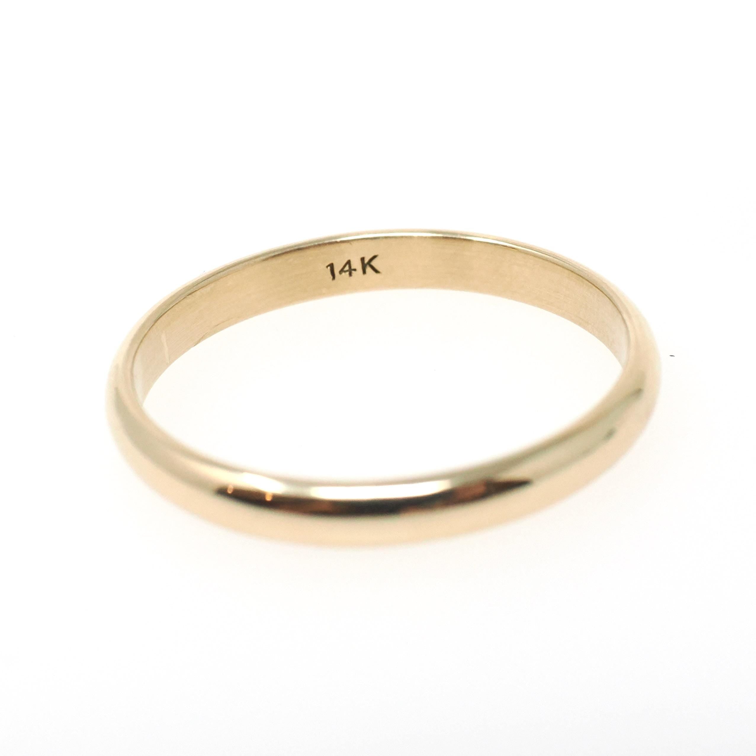Vintage Wedding Band - Mid Century 14k Yellow Gold Domed 3.1 MM Half Round Ring - Circa 1960s Era Size 11 1/4 Unisex Fine Bridal Jewelry
