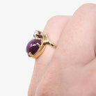 Vintage Star Ruby Ring - Modernist 14k Yellow Gold Cabochon Cut Natural Diamond Gemstones - Circa 1970s Era Size 4 Celestial Fine Jewelry