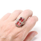 Vintage Flip Ring - Art Deco 14k White Gold Double Sided Cameo Diamond Created Pink Sapphire - Circa 1930 Size 6 3/4 Reversible Fine Jewelry