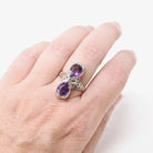 Amethyst Hourglass Ring - Art Deco Era 14k White Gold Natural Purple Pear Cut Gemstones - Vintage 1930s Size 6 1/4 Fine Bow Filigree Jewelry