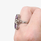 Amethyst Hourglass Ring - Art Deco Era 14k White Gold Natural Purple Pear Cut Gemstones - Vintage 1930s Size 6 1/4 Fine Bow Filigree Jewelry