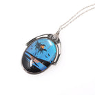 Morpho Butterfly Pendant - Art Deco Sterling Silver Blue Wing Necklace - Circa 1930s Era Tropical Sun Palm Tree Beach Souvenir Jewelry