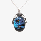 Morpho Butterfly Pendant - Art Deco Sterling Silver Blue Wing Necklace - Circa 1930s Era Tropical Sun Palm Tree Beach Souvenir Jewelry