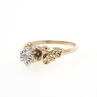 Illusion Diamond Ring - Retro 14k Yellow & 10k White Gold Natural .02 CT Solitaire Engagement - Circa 1990s Size 6 3/4 Fine Bridal Jewelry