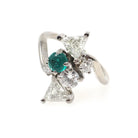 Emerald & Diamond Ring - Modern 14k White Gold Natural Emerald .98 CTW Diamonds Bypass - Circa 2000s Size 3 1/4 May Birthstone Fine Jewelry