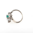 Emerald & Diamond Ring - Modern 14k White Gold Natural Emerald .98 CTW Diamonds Bypass - Circa 2000s Size 3 1/4 May Birthstone Fine Jewelry