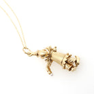 Articulated Clown Charm - Vintage 14k Yellow Gold Figural Pearl Glass Necklace Pendant - Circa 1970s Era Jester Moving Rag Doll Fine Jewelry