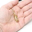 Articulated Clown Charm - Vintage 14k Yellow Gold Figural Pearl Glass Necklace Pendant - Circa 1970s Era Jester Moving Rag Doll Fine Jewelry