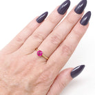 Created Ruby Ring - Mid Century 14k Yellow Gold Round Faceted .83 CT Red Pink Stone - Vintage Circa 1950s Era Size 5 3/4 Solitaire Jewelry