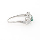 Vintage Toi Et Moi Ring - Mid Century 14k White Gold Natural Green Emerald & Diamond - Circa 1950s Size 8 1/4 Bypass Engagement Fine Jewelry