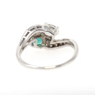 Vintage Toi Et Moi Ring - Mid Century 14k White Gold Natural Green Emerald & Diamond - Circa 1950s Size 8 1/4 Bypass Engagement Fine Jewelry