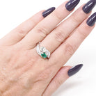 Vintage Toi Et Moi Ring - Mid Century 14k White Gold Natural Green Emerald & Diamond - Circa 1950s Size 8 1/4 Bypass Engagement Fine Jewelry