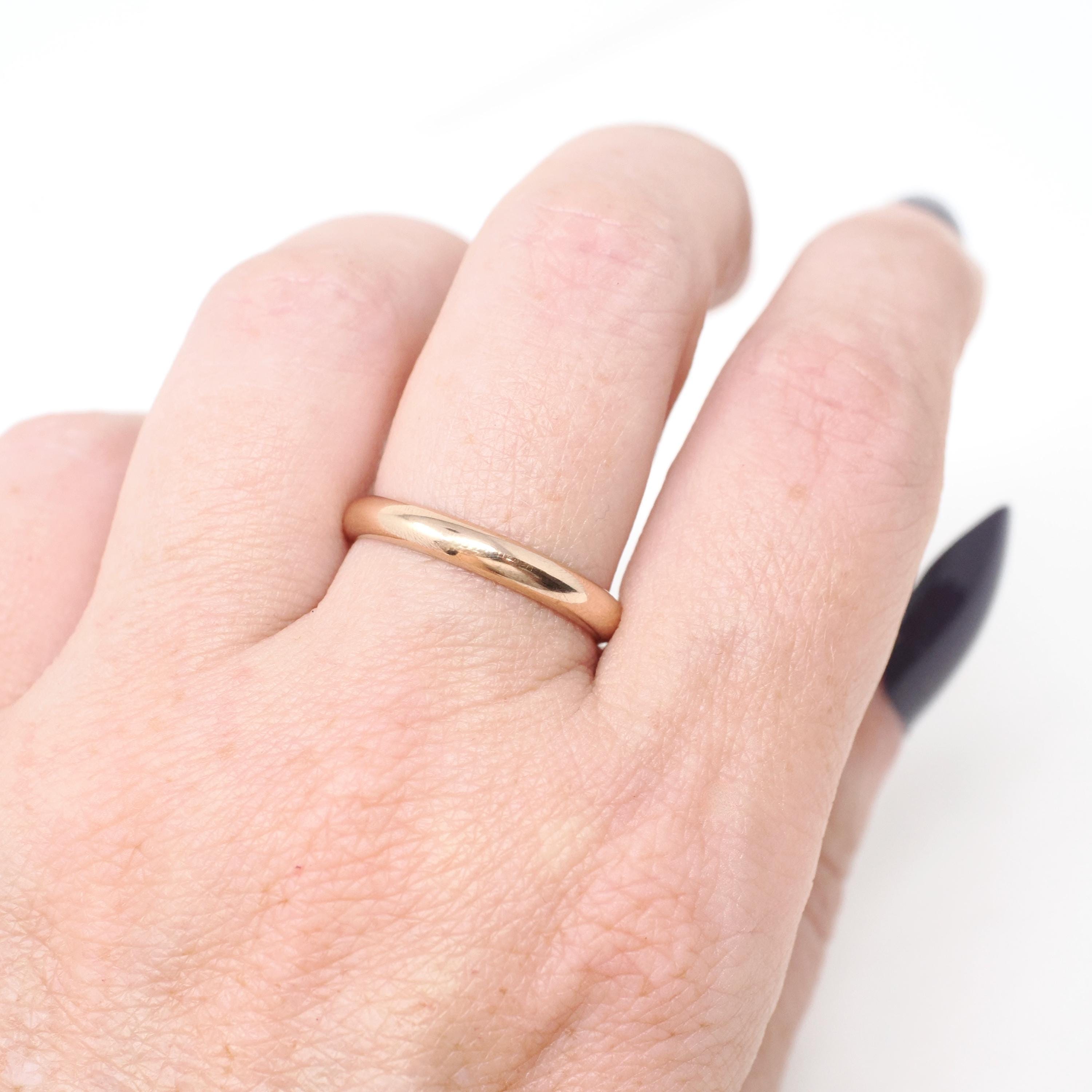 Gold Wedding Band - Vintage 9k Rose Gold 3.1 MM Half Round Ring - Sheffield England Circa 1990s Era Size 7 1/2 Unisex Fine Bridal Jewelry