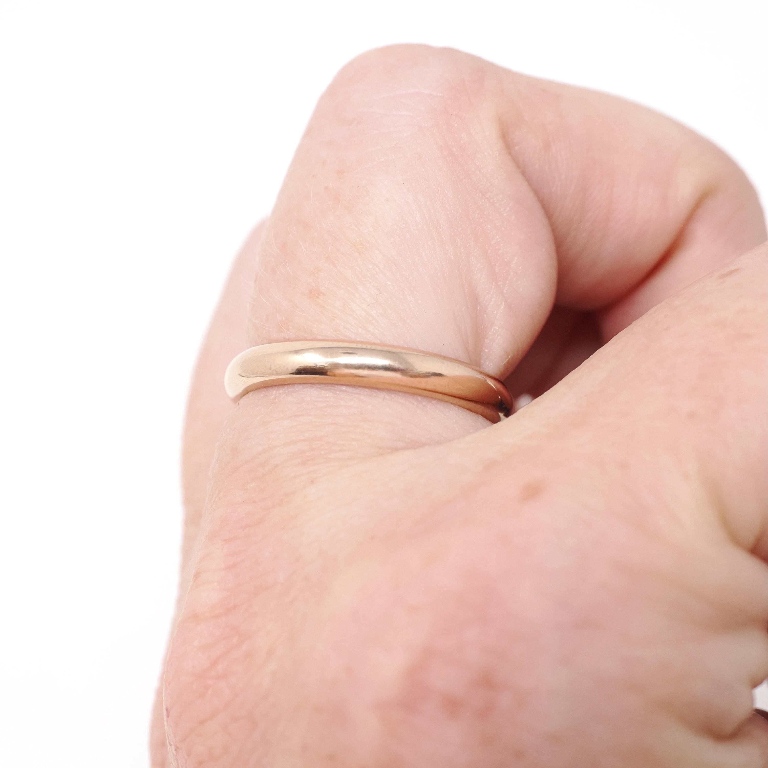 Gold Wedding Band - Vintage 9k Rose Gold 3.1 MM Half Round Ring - Sheffield England Circa 1990s Era Size 7 1/2 Unisex Fine Bridal Jewelry