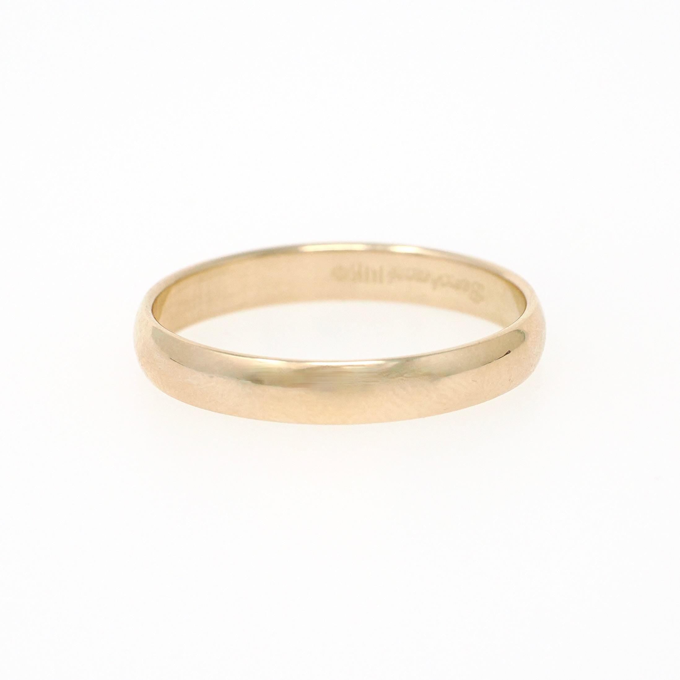 Gold Wedding Band - Modern 14k Yellow Gold 3.4 MM Half Round Ring - Estate Circa 2000s Era Size 9 1/2 Unisex Fine Benchmark Bridal Jewelry