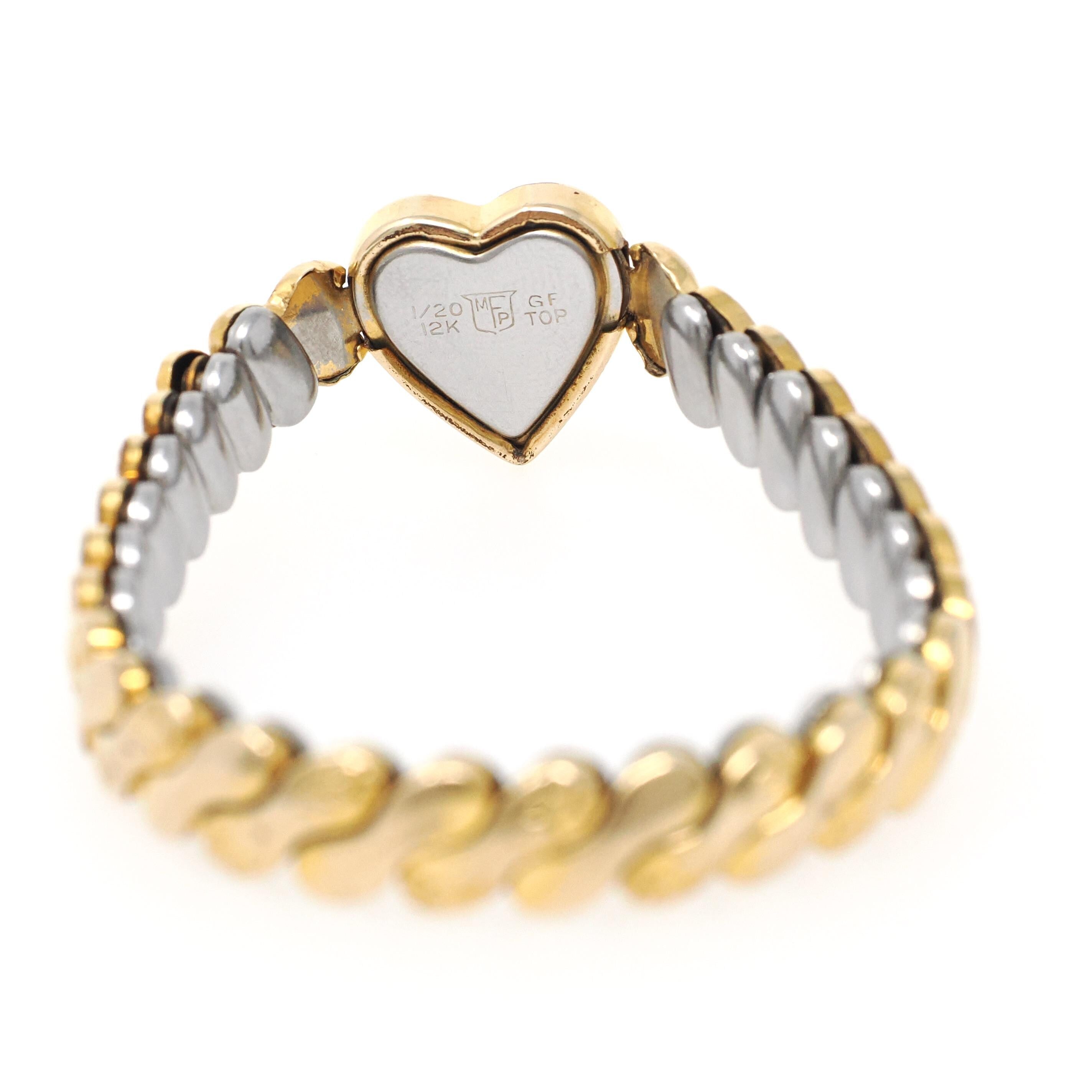 Vintage Expansion Bracelet - Mid Century Gold Filled Stretch Heart Shape - Circa 1950s Era Baby Children's Dainty Fashion Accessory Jewelry