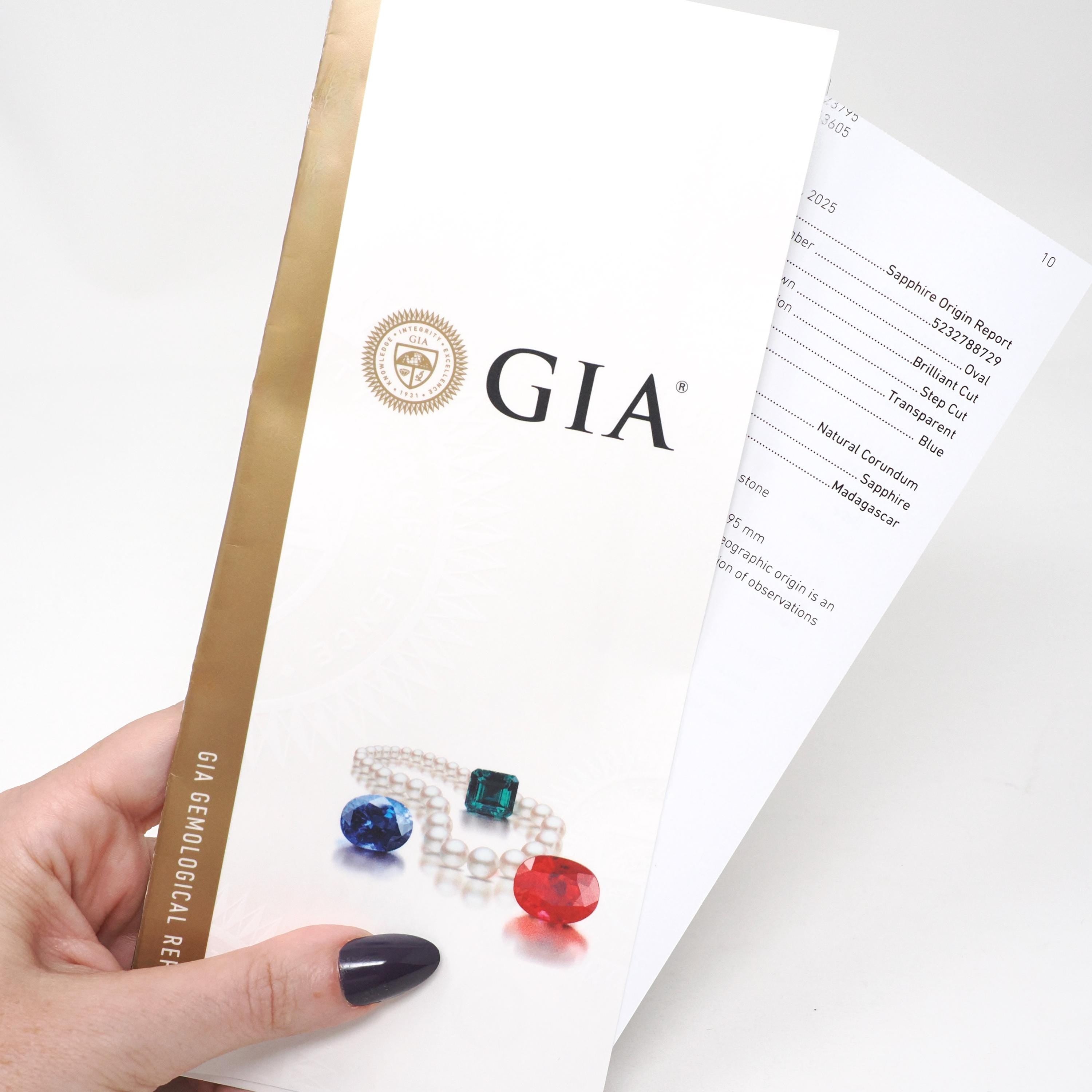 Sapphire & Diamond Ring - 18k Yellow Gold Blue Gem .55 CTW Diamond Halo - Contemporary Size 5.75 Ballerina Fine GIA Origin Report Jewelry