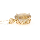 Rutilated Quartz Necklace - Modern Estate 14k Yellow Gold Natural Gemstone Floral Pendant Charm - Circa 2000s Fine Venus Hair Stone Jewelry