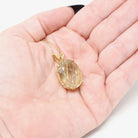 Rutilated Quartz Necklace - Modern Estate 14k Yellow Gold Natural Gemstone Floral Pendant Charm - Circa 2000s Fine Venus Hair Stone Jewelry
