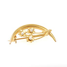 Antique Moon Brooch - Edwardian 10k Yellow Gold Natural Seed Pearl Flower Trio Pin - Circa 1910s Celestial Crescent Bouquet Fine Jewelry