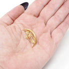 Antique Moon Brooch - Edwardian 10k Yellow Gold Natural Seed Pearl Flower Trio Pin - Circa 1910s Celestial Crescent Bouquet Fine Jewelry