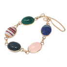Vintage Scarab Bracelet - Retro 14k Gold Filled Carved Natural Gemstones - Circa 1960s Era Egyptian Revival Style Panel Statement Jewelry