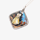Morpho Butterfly Wing Necklace - Art Deco Sterling Silver Reverse Painted Dutch Girl Charm - Circa 1920s Patented England Opal Inlay Jewelry