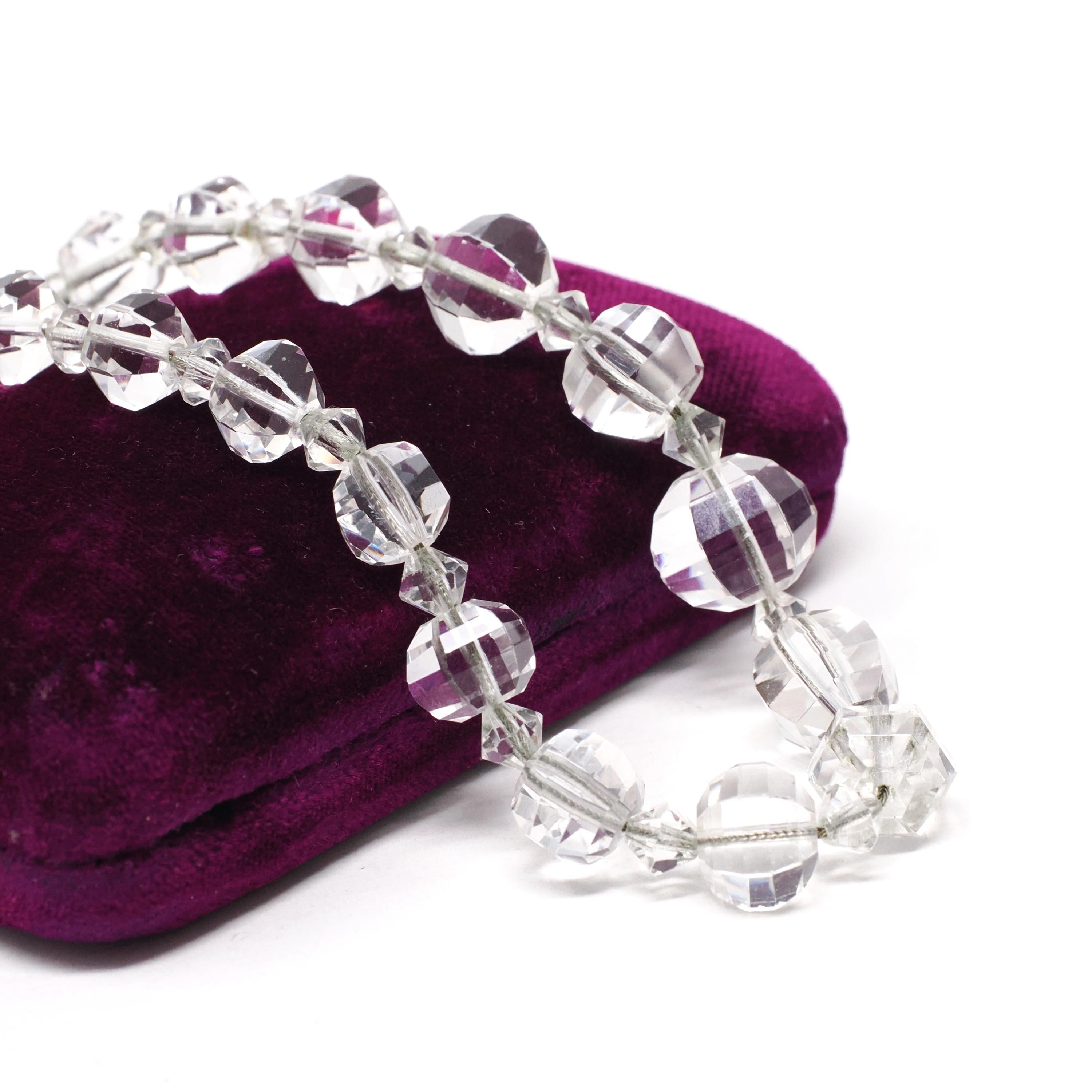 Rock Crystal Quartz Necklace - Art Deco Era Sterling Silver Crystal Facet Beads Graduated Strand - Circa 1920s 16.5" Flapper Fashion Jewelry